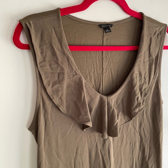 Ann Taylor Olive Brown Sleeveless Ruffle Top - Picture 2 of 4
